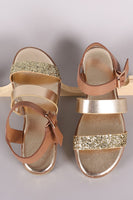 Bamboo Glitter Encrusted Double Strap Flatform Sandal