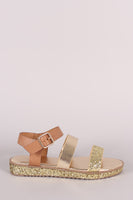 Bamboo Glitter Encrusted Double Strap Flatform Sandal