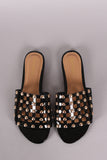 Bamboo Studded Grid Caged Slide Sandals