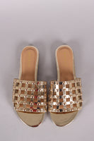 Bamboo Studded Grid Caged Slide Sandals