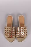 Bamboo Studded Grid Caged Slide Sandals