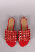 Bamboo Studded Grid Caged Slide Sandals